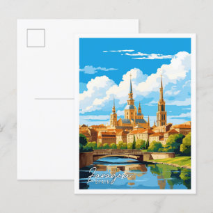 Zaragoza Spain Art vintage travel illustration Postcard