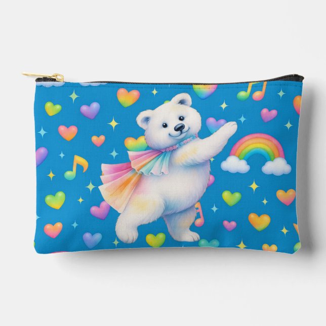 Zarah Dancing Polar Bear Zipper Pouch – Rainbows (Front)