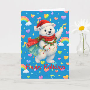 Zarah’s Winter Twirl — Pastel Rainbow Hearts Holid Card