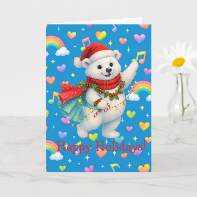 Zarah’s Winter Twirl — Pastel Rainbow Hearts Holid Card (Small Plant)