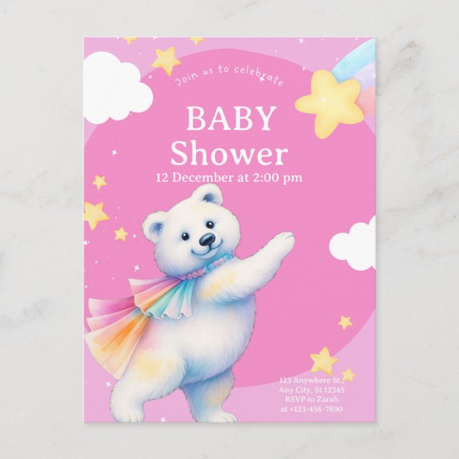 Zarah the Dancing Polar Bear Baby Shower Invitation Postcard (Front)