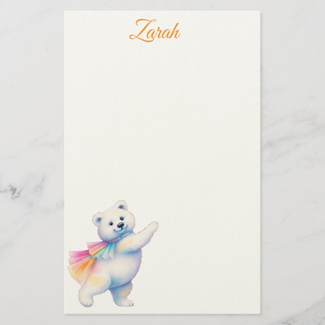 Zarah the Dancing Polar Bear | Personalised Stationery (Front)