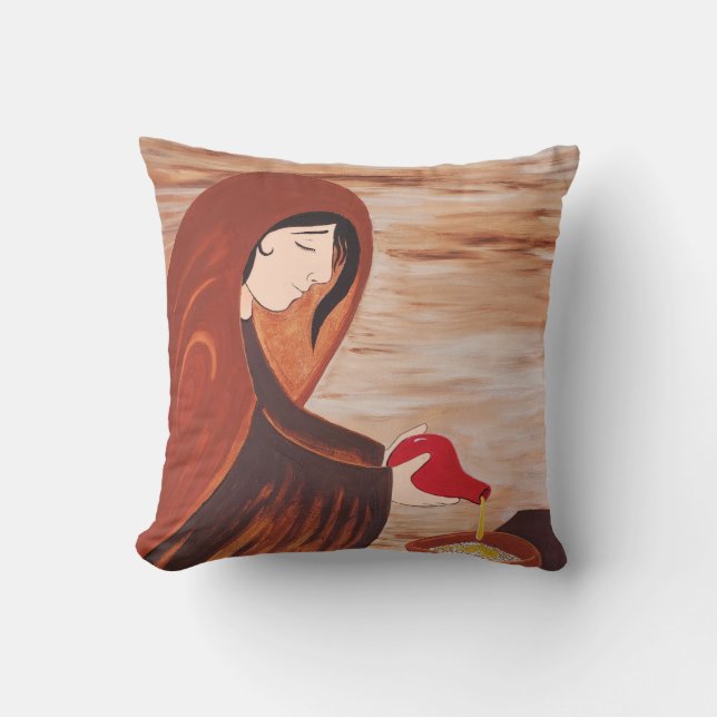 Zarephath Widow (Trust in God) painting by JAD Cushion (Front)