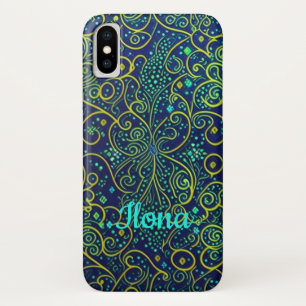 zarte Ornamente Muster blau, türkise, gelb, gün iPhone X Case
