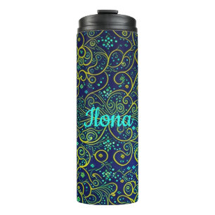 zarte Ornamente Muster blau, türkise, gelb, gün Thermal Tumbler