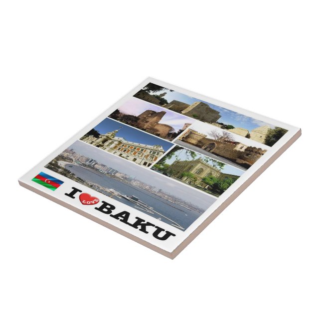 zAZ009 I Love BAKU, Azerbaijan, Asia. Tile (Side)