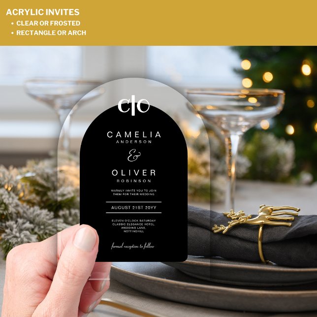Zazzle Acrylic Wedding Black White Text Arch Acrylic Invitations (Creator Uploaded)