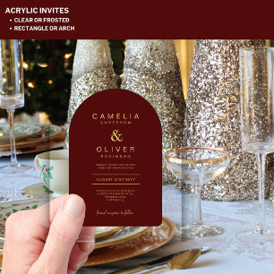 Zazzle Acrylic Wedding Burgundy Gold Text Arch Acrylic Invitations