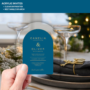 Zazzle Acrylic Wedding Chic Teal Blue Text Arch Acrylic Invitations