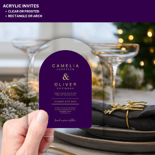 Zazzle Acrylic Wedding Deep Purple Gold Text Arch Invitations