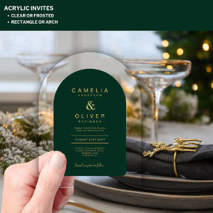Zazzle Acrylic Wedding Emerald Green Gold Text Acrylic Invitations