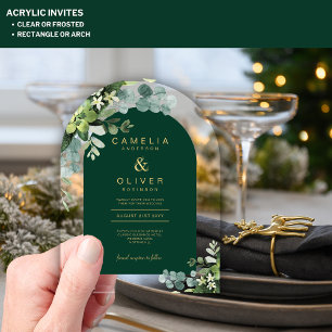 Zazzle Acrylic Wedding Green Eucalyptus Gold Text Acrylic Invitations