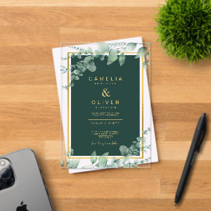 Zazzle Acrylic Wedding Green Eucalyptus Gold Text Acrylic Invitations