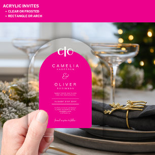 Zazzle Acrylic Wedding Hot Pink WhiteText Arch Invitations
