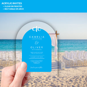 Zazzle Acrylic Wedding Sky Blue White Text Arch Invitations