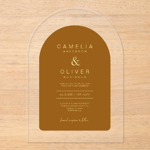 Zazzle Acrylic Wedding Terracotta Gold Text Arch Invitations