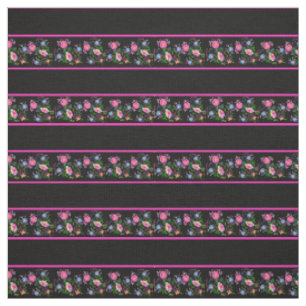 Zazzle black PNG/black, pink pin, folk floral Fabric