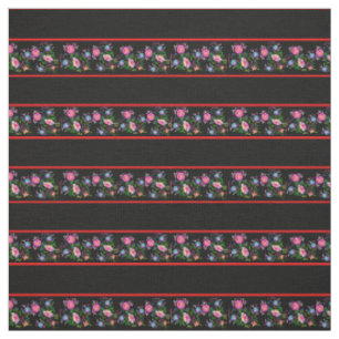 Zazzle black PNG/black, red pin, folk floral Fabric