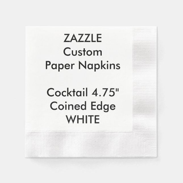 Zazzle Custom WHITE Coined Cocktail Paper Napkins (Front)