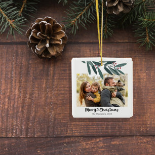 Zazzle Title Merry Christmas Square Photo Ceramic Ornament