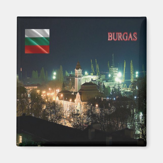 zBG007 BURGAS by Night Bulgaria Fridge Magnet (Front)