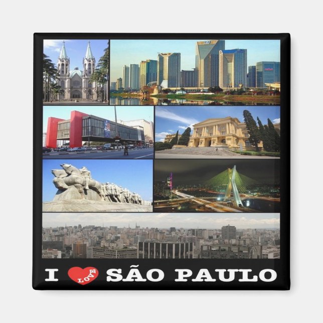 zBR010 SAO PAULO I Love, Mosaic, Brazil, Fridge Magnet (Front)