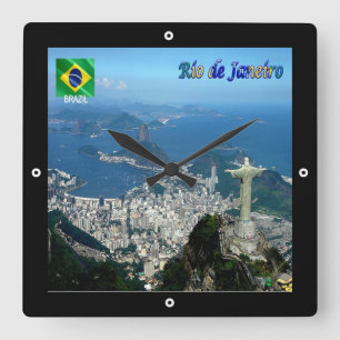 zBR023 panorama of RIO DE JANEIRO, Brazil, Square Wall Clock