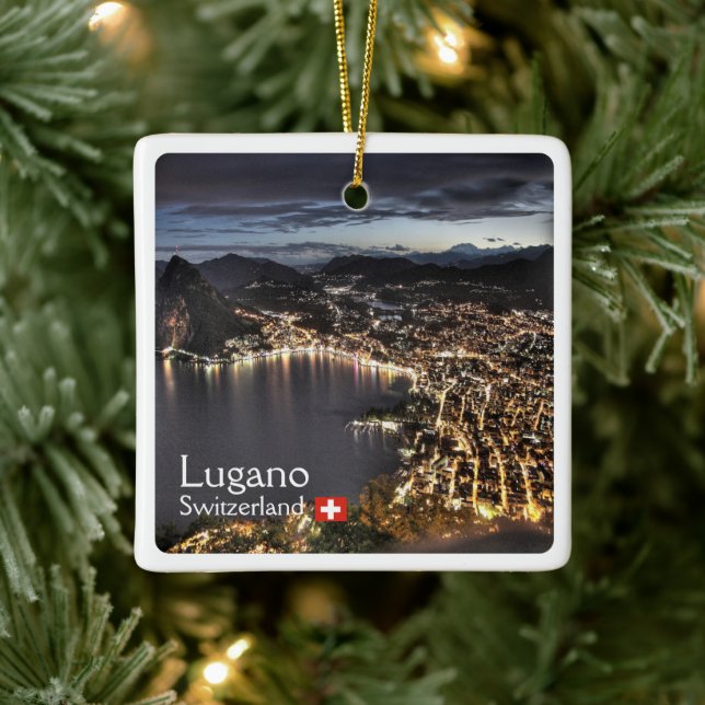 zCH014 LUGANO, Switzerland, Ceramic Ornament (Tree)