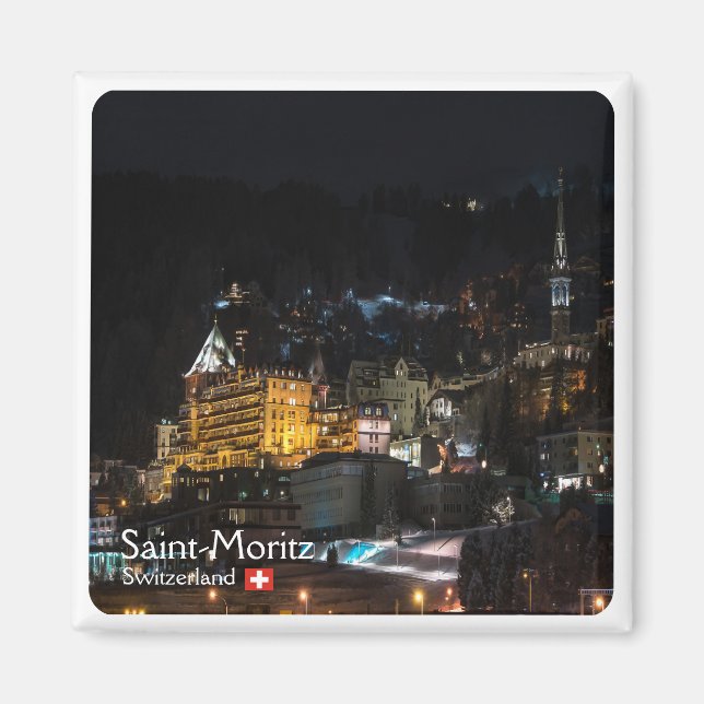 zCH018 SAINT-MORITZ la nuit Swiss, Fridge Magnet (Front)