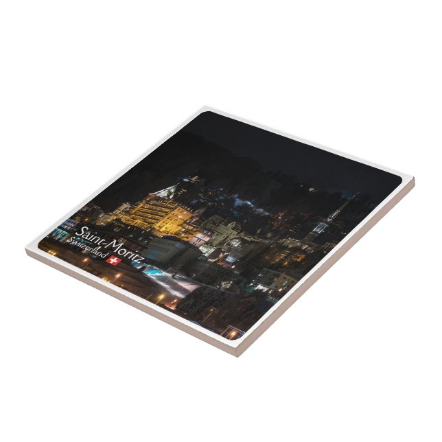 zCH018 SAINT-MORITZ la nuit, Swiss, Tile (Side)