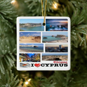 zCY029 I LOVE mosaic of CYPRUS, Ceramic Ornament