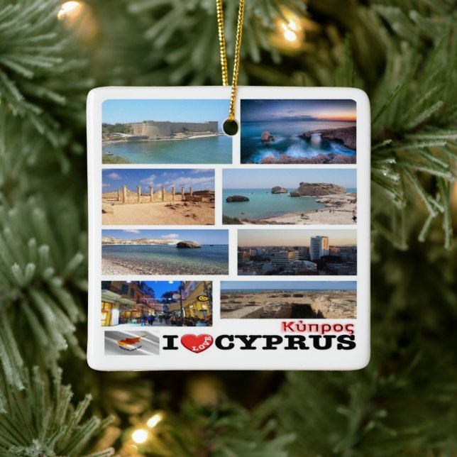 zCY029 I LOVE mosaic of CYPRUS, Ceramic Ornament (Tree)