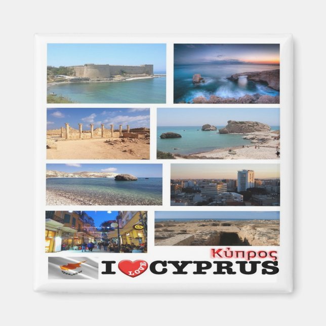zCY029 I LOVE mosaic of CYPRUS, Fridge Magnet (Front)