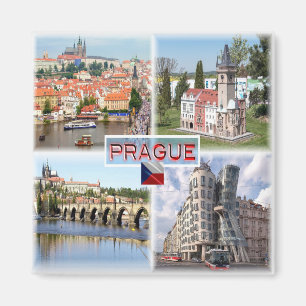zCZ003 PRAGUE Castle Old Town Hall Charles Bridge  Magnet