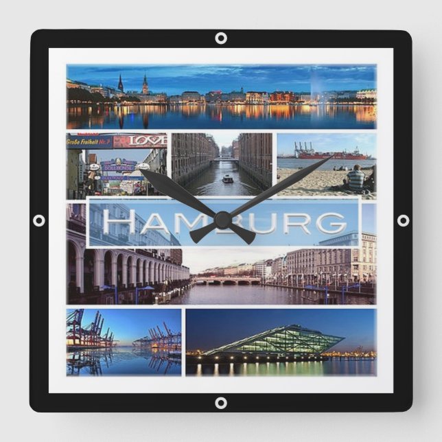 zDE003 mosaic of HAMBURG in Germany Europe, Square Wall Clock (Front)