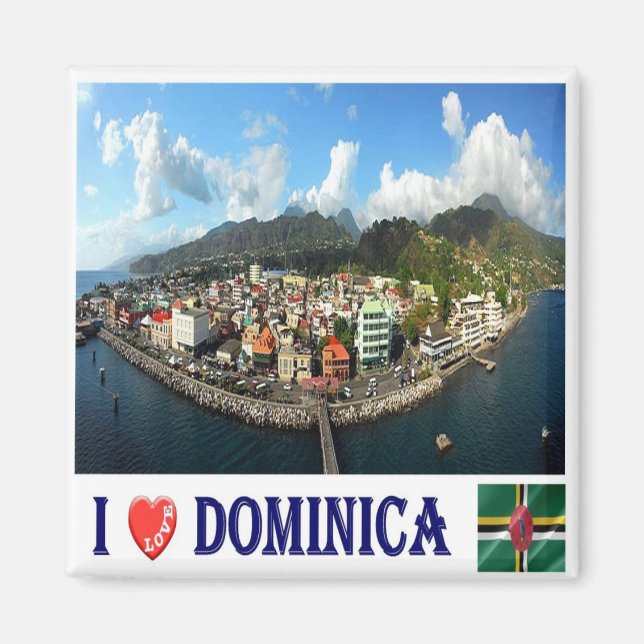 ZDM008 DOMINICA, I Love, Roseau Wide, Fridge Magnet (Front)