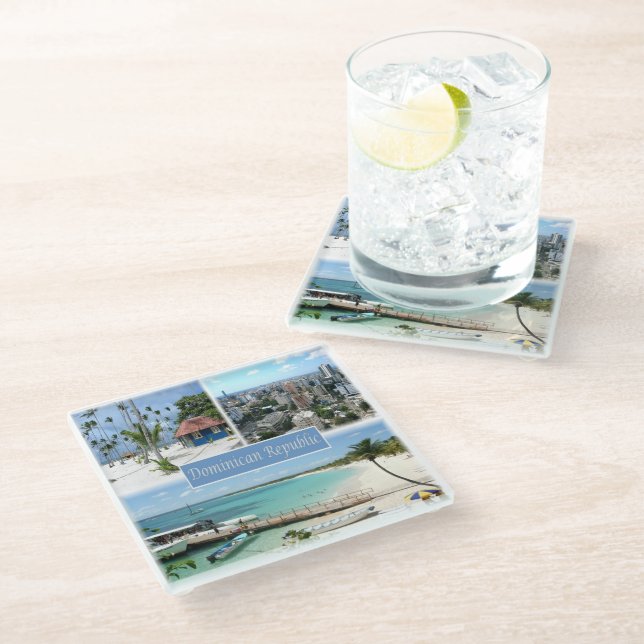 zDO005  DOMINICAN REPUBLIC, Mosaic, Glass Coaster (Angled)
