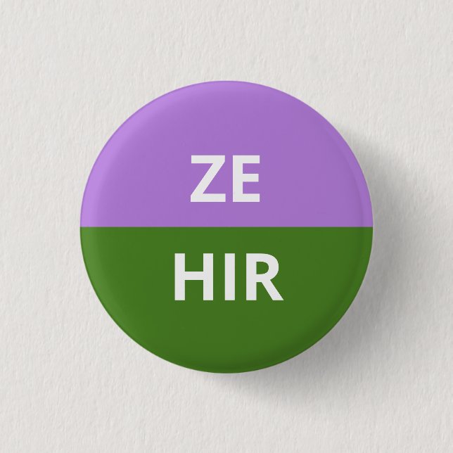 Ze/Hir Pronouns Genderqueer Badge (Front)