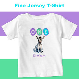Zebra 1st Birthday one with name purple Baby T-Shirt