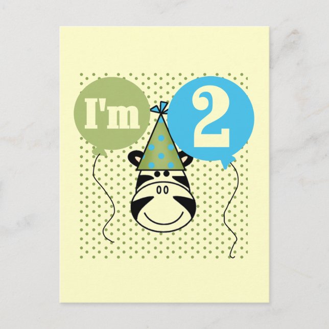 Zebra 2nd Birthday T-shirts and Gifts Postcard (Front)