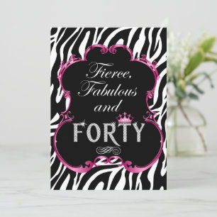Zebra 40 and Fabulous Bling Birthday Invitation