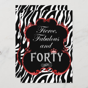 Zebra 40 and Fabulous Bling Birthday Invitation