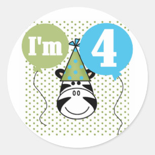 Zebra 4th Birthday T-shirts and Gifts Classic Round Sticker