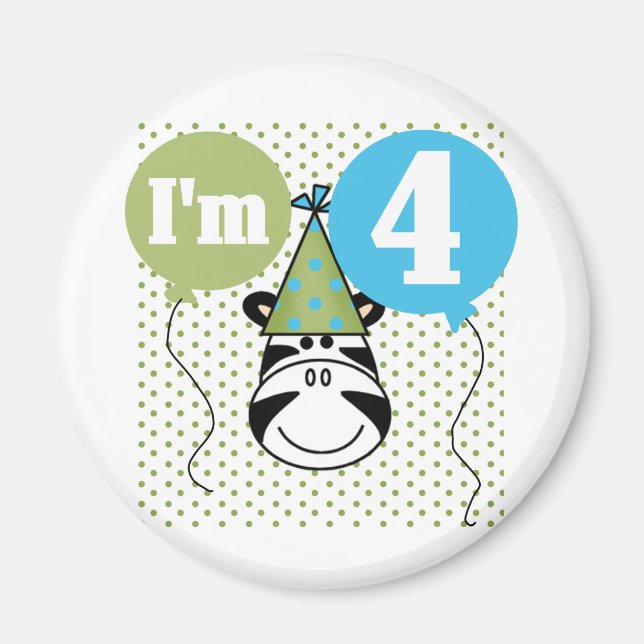 Zebra 4th Birthday T-shirts and Gifts Magnet (Front)