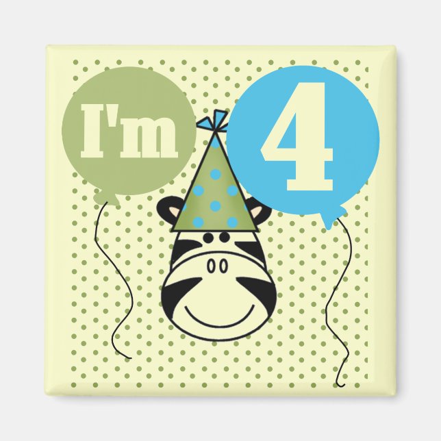 Zebra 4th Birthday T-shirts and Gifts Magnet (Front)