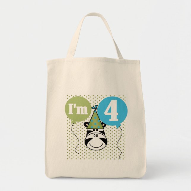 Zebra 4th Birthday T-shirts and Gifts Tote Bag (Front)