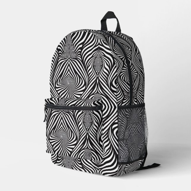 Zebra Abstract B&W Printed Backpack (Back Corner Right)