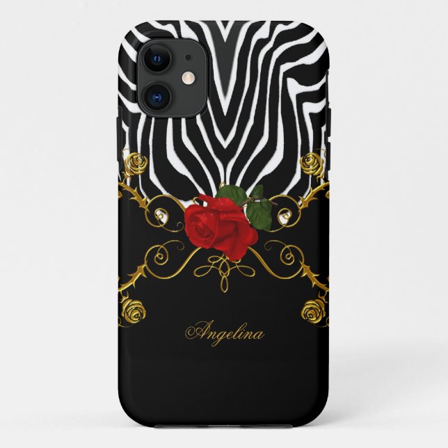 Zebra Abstract Roses Red Black White Gold Case-Mate iPhone Case (Back)