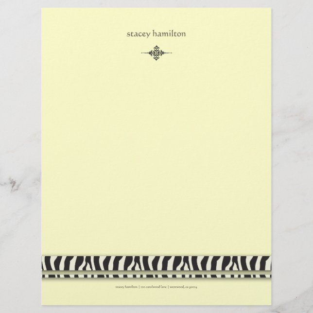 Zebra accent personalized letterhead (Front)