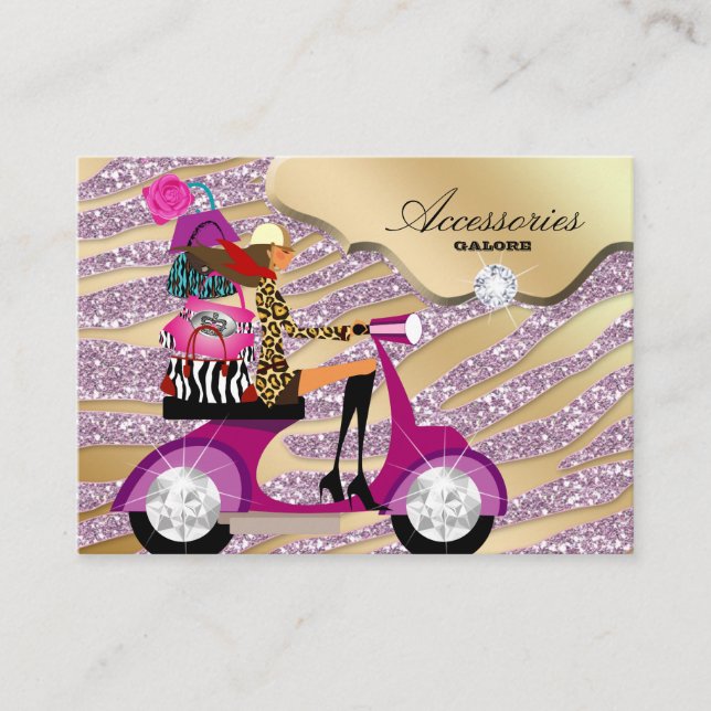 Zebra Accessories Purse Jewellery Gold Pink Business Card (Front)